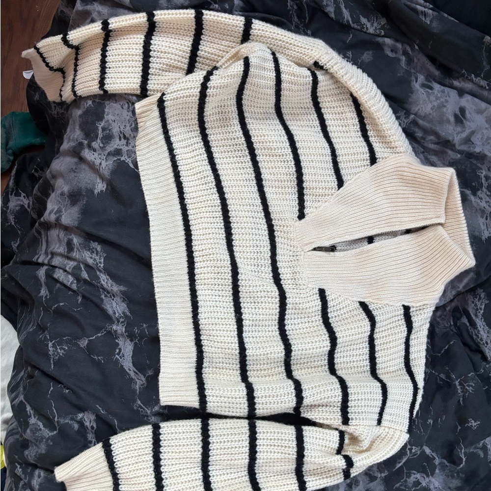 Striped Cream and Black Sweater